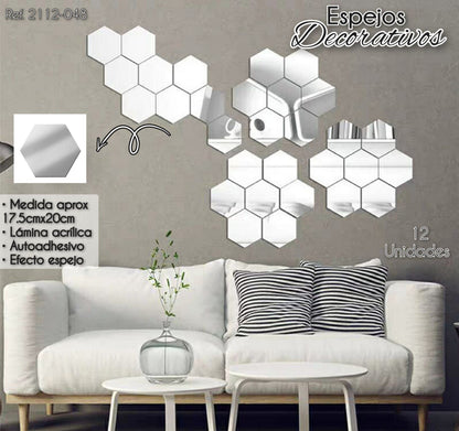 Espejos decorativos hexagonales X12